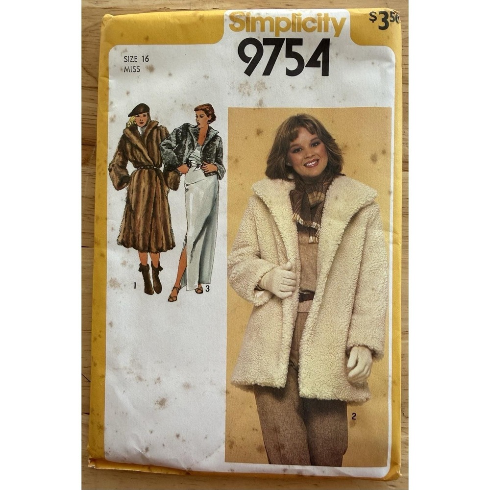 Simplicity Pattern 9754 Misses' Lined‎ Slim-Fitting Coat In 3 Lengths Size 16 UC